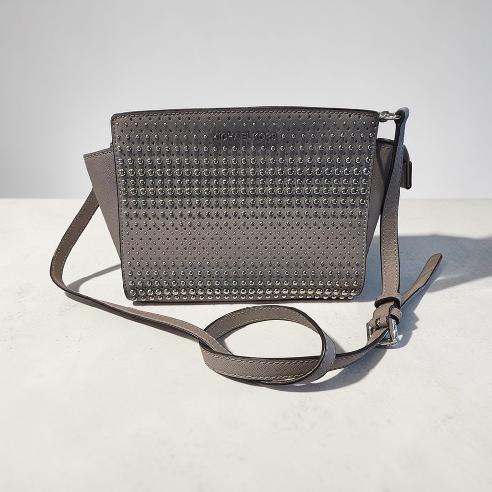 Michael Kors Gray Studded Leather Crossbody